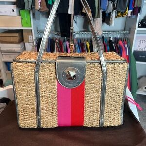Kate Spade Tan and Red Woven Tote Bag